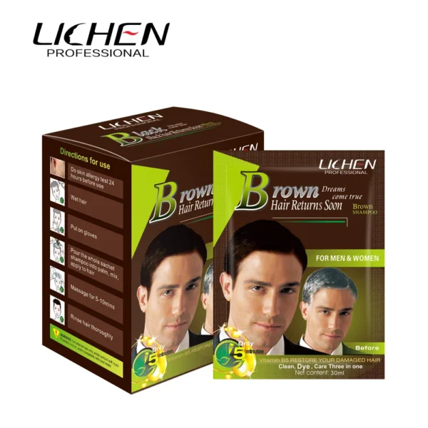LICHEN DARK BROWN HAIR COLOR SHAMPOO 20 ML 10 PC